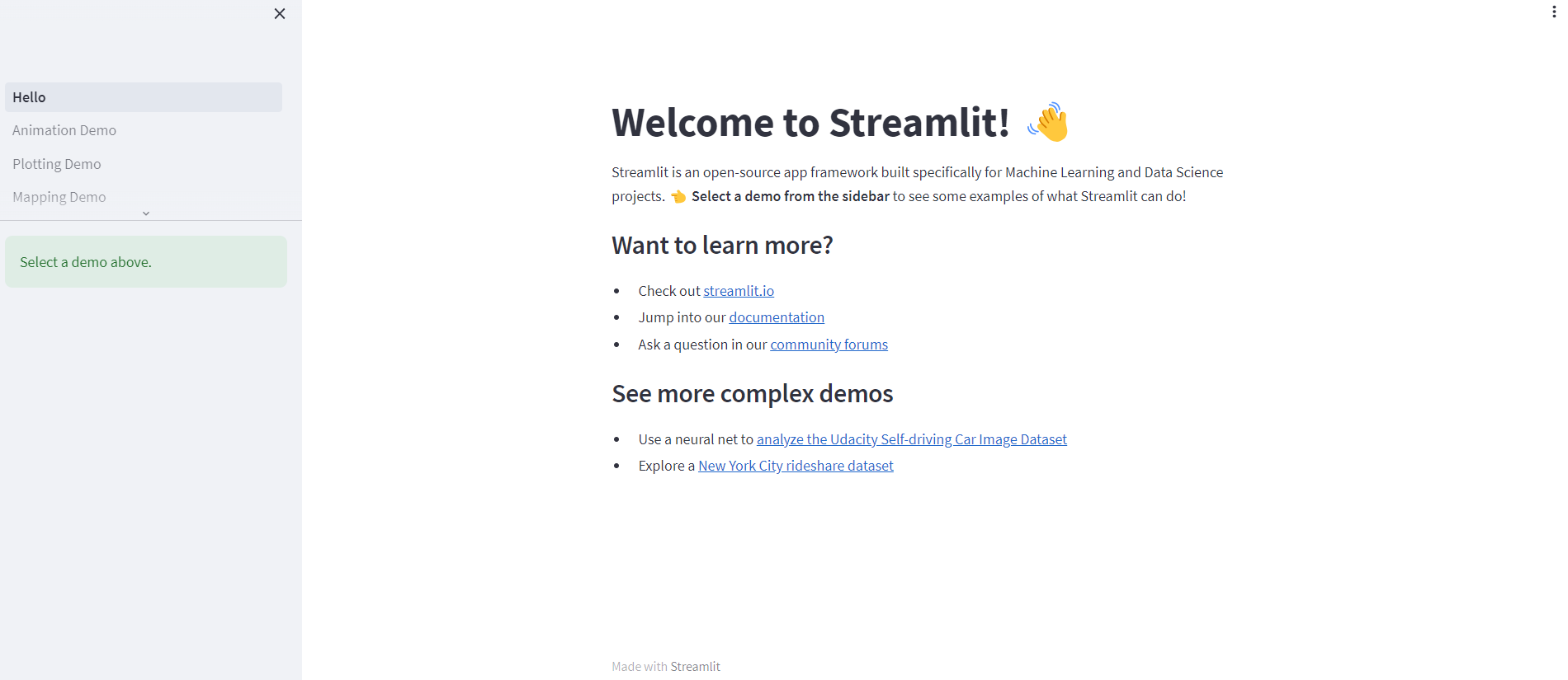 Streamlitのデモサイトの画像